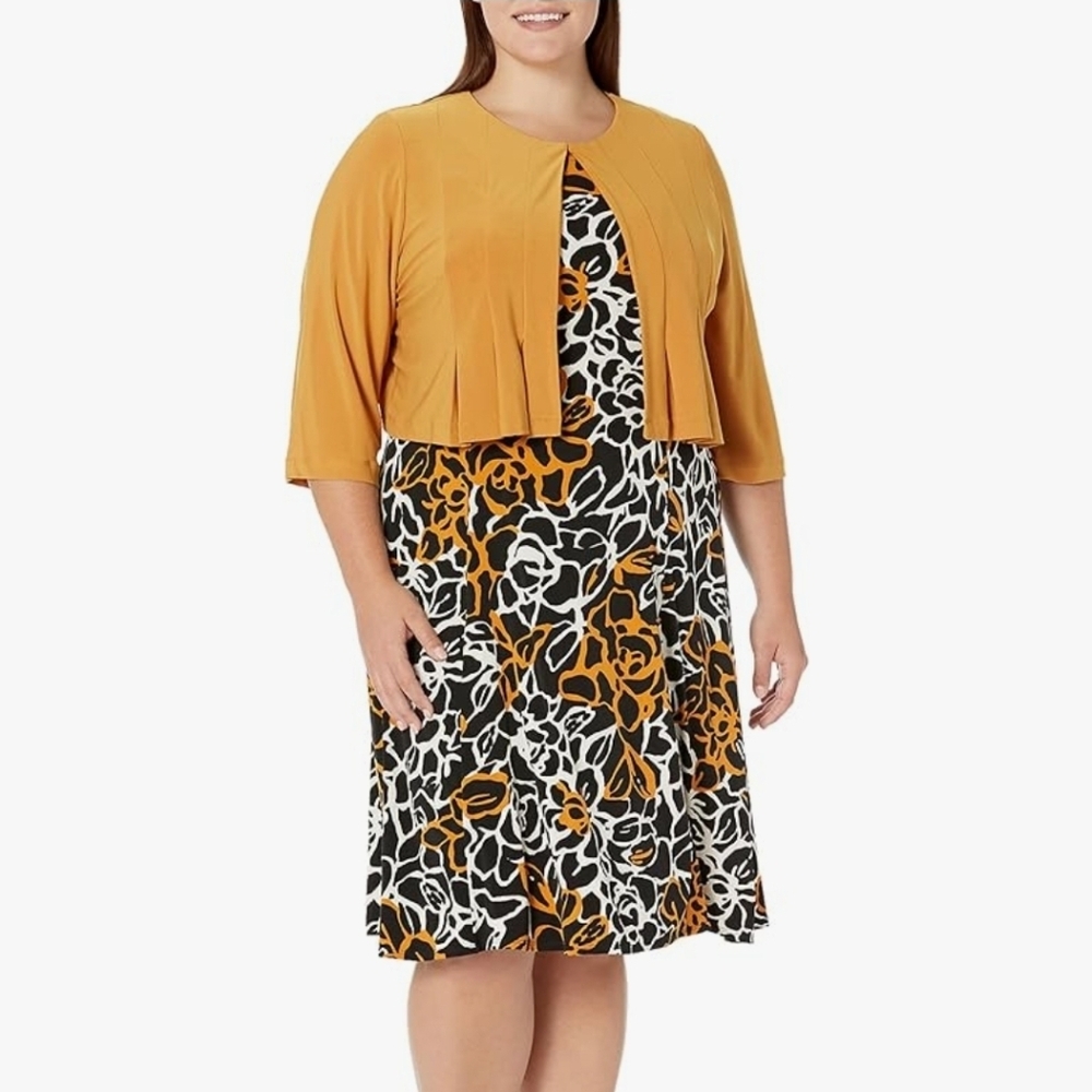 Danny & Nicole Black and Orange Floral A-Line Skirt